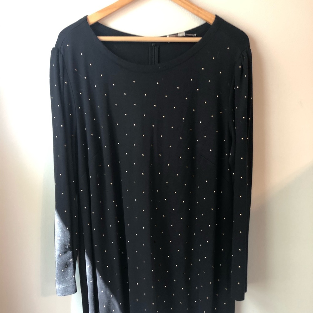 LOFT Long Black Sweatshirt Dress with Gold Dots